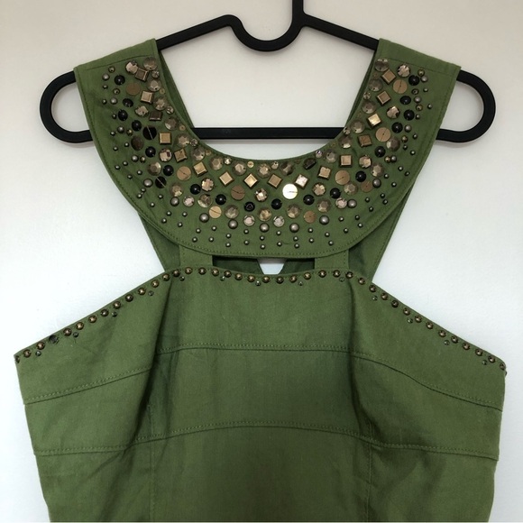 Adrianna Papell Linen Blend Beaded Cleopatra Dress - Picture 2 of 12